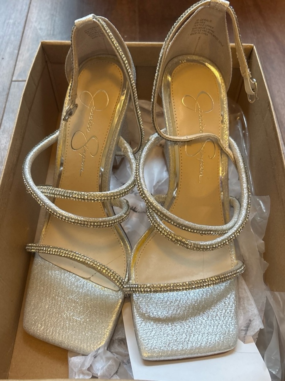 Jessica Simpson Silver Rhinestone Strappy Ankle-Heel Sandals